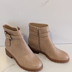 Crown & Ivy Beige Ankle Booties with Strap